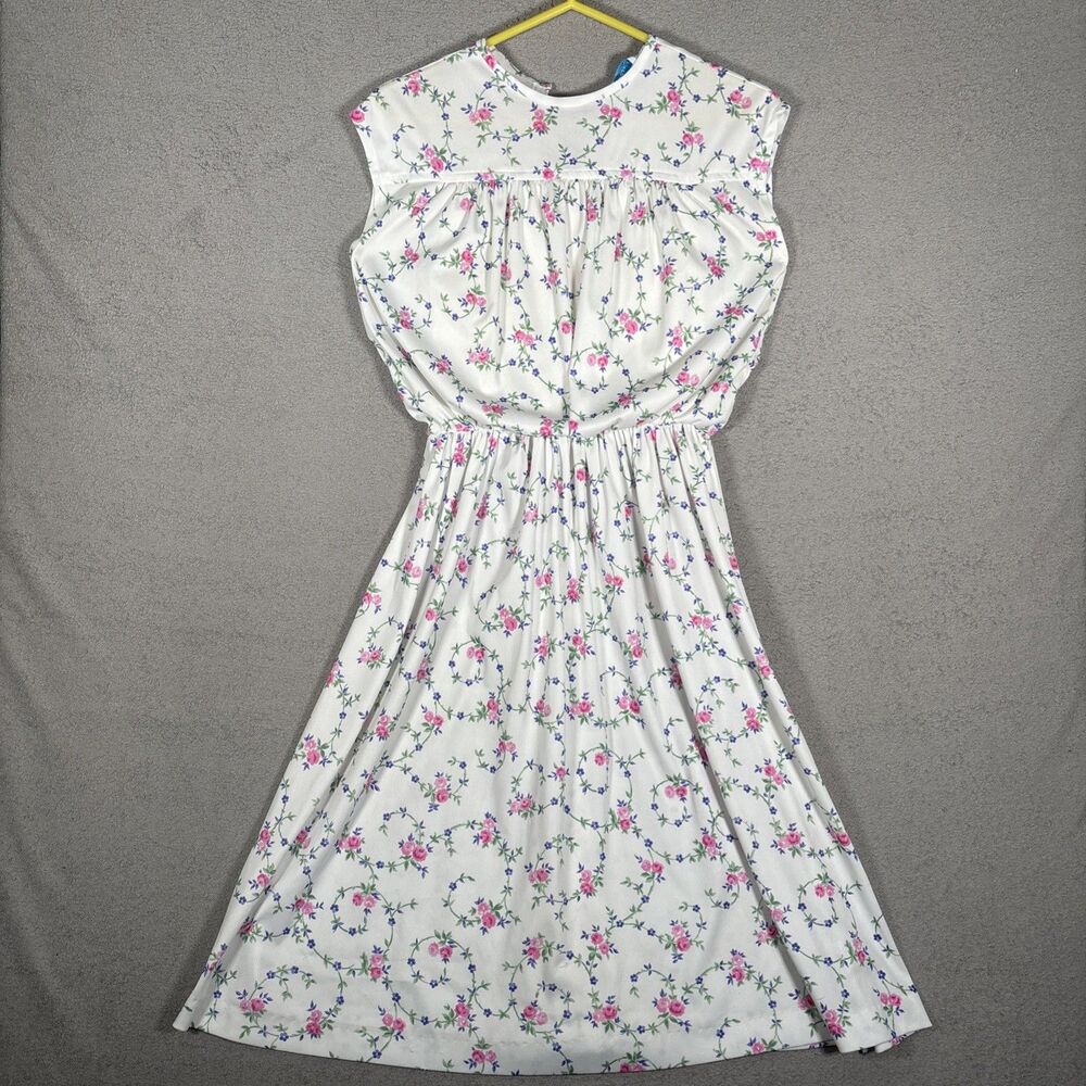 Vintage Debbie Bee Dress Women's Size XS/S Sleeveless Floral White 50s Style